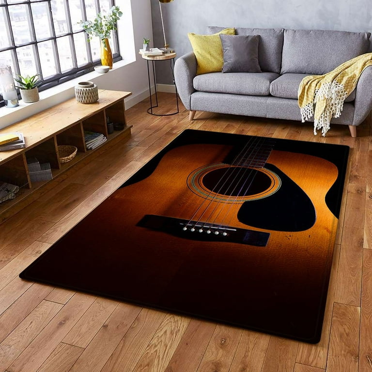 Modern Round Rug African American Girl Playing Guitar, Music Notation Super  Soft Cozy Rug for Flooring Home Bedroom Living Dining Room 40 Inch