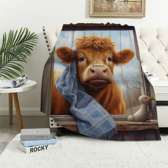 JRXY Highland Cow Flannel Fleece Blanket, Anti-Pilling Lightweight Soft Blanket for All Seasons, Versatile Highland Cow Decor Gift, Multiple Sizes Available 40x50in