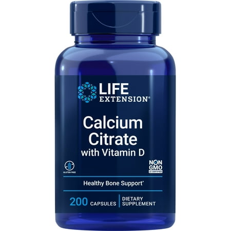 Life Extension Calcium Citrate with Vitamin D - Super Absorbable Calcium for Bone Density & Muscle Function - Gluten-Free  Non-GMO - 200 Capsules