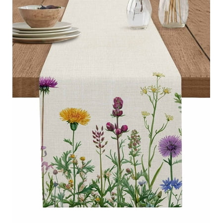 

Spring Summer Flowers Table Runner Farmhouse Floral Botanical Rustic Tablerunners 13 x 108 Inch Table Decorations Tabletop Scarf for Summer Gathering Holiday Farmhouse Kitchen Dining Decor