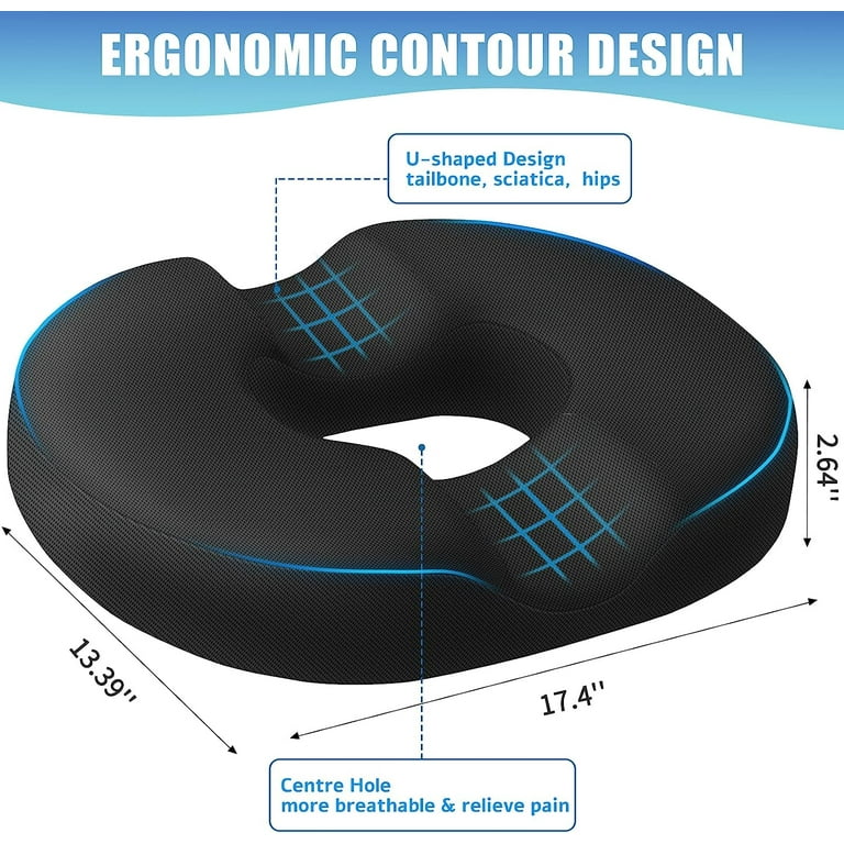 Donut Pillow Seat Cushion,Donut Chair Cushions for Postpartum Pregnancy &  Hemorrhoids,Tailbone Pain Relief Cushion,Memory Foam Seat Cushions for  Office&Home Chairs (Black) 