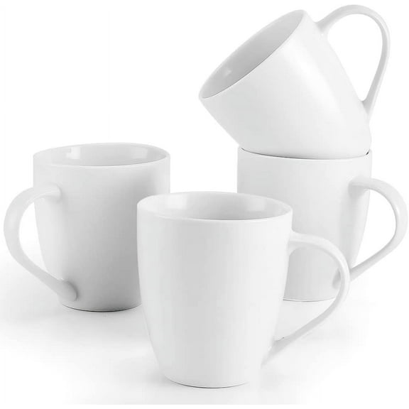 White Ceramic Mugs Set of 4, 16 Ounce Porcelain Mugs with Handles, Large Coffee Cups for Coffee, Tea, Hot Cocoa, Milk, Microwave and Dishwasher Safe