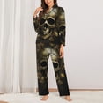 thumbnail image 6 of Salouo Vintage Gold Leaf Skull Pattern Women's Pajamas Set Long Sleeve Button Down Sleepwear Soft Pj Lounge Sets for women 2 Piece Pjs Set with Long Pants -Large, 6 of 8