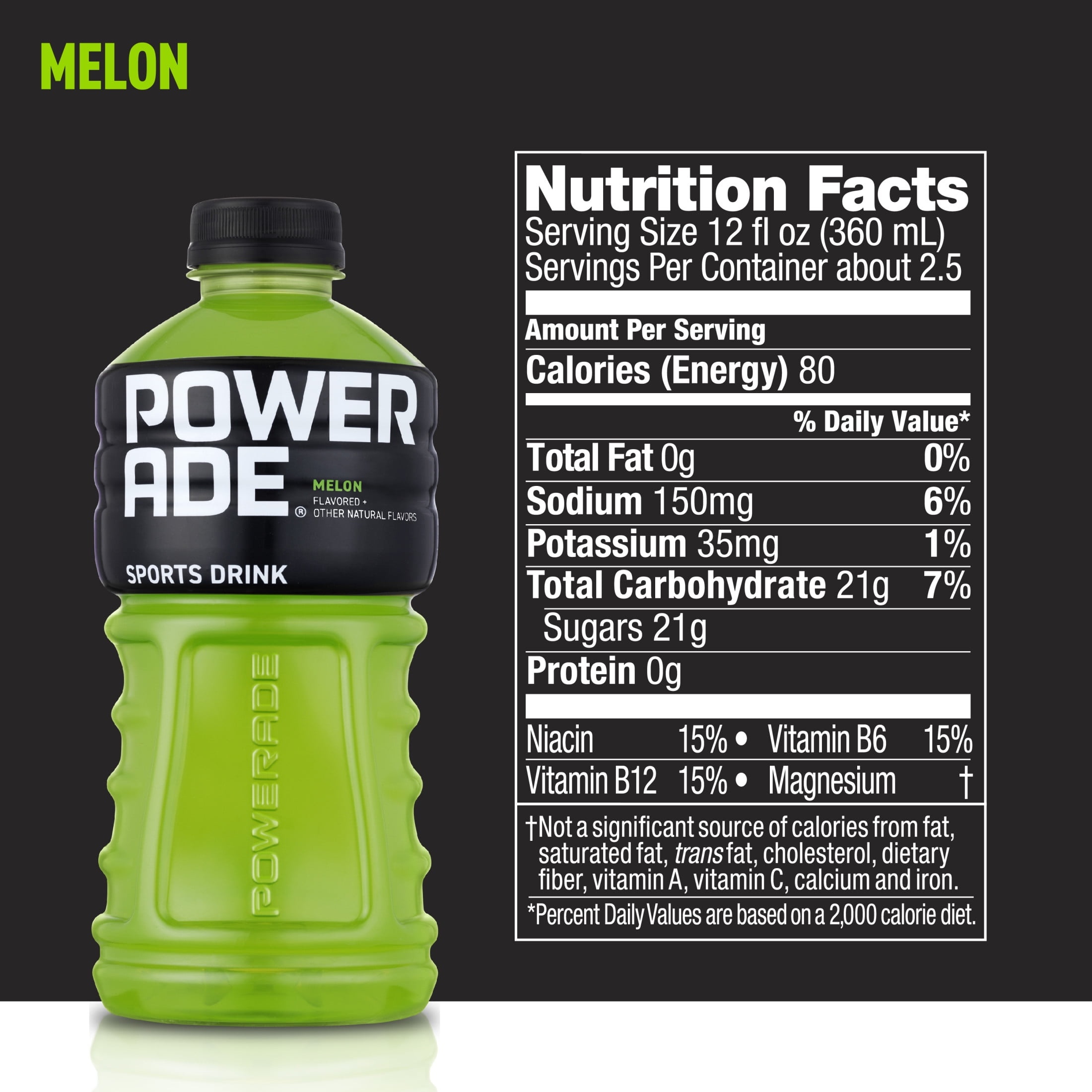 POWERADE Melon, ION4 Electrolyte Enhanced Fruit Flavored Sports Drink w/ Vitamins B3, B6, and B12, Replenish Sodium, Calcium, Potassium, Magnesium, 32 fl oz