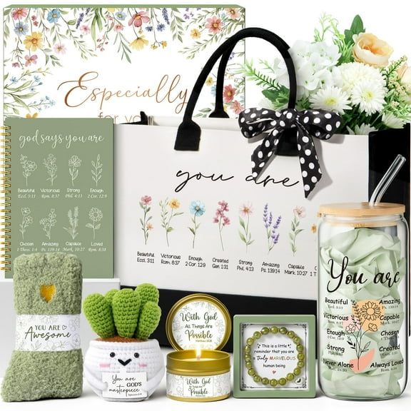 Christian Gifts for Christians Women Faith, Religious Inspirational Gifts for Catholic Women, Spiritual Christmas Birthday Gift Baskets Sets for Mom Sister Best Friends Grandma Wife