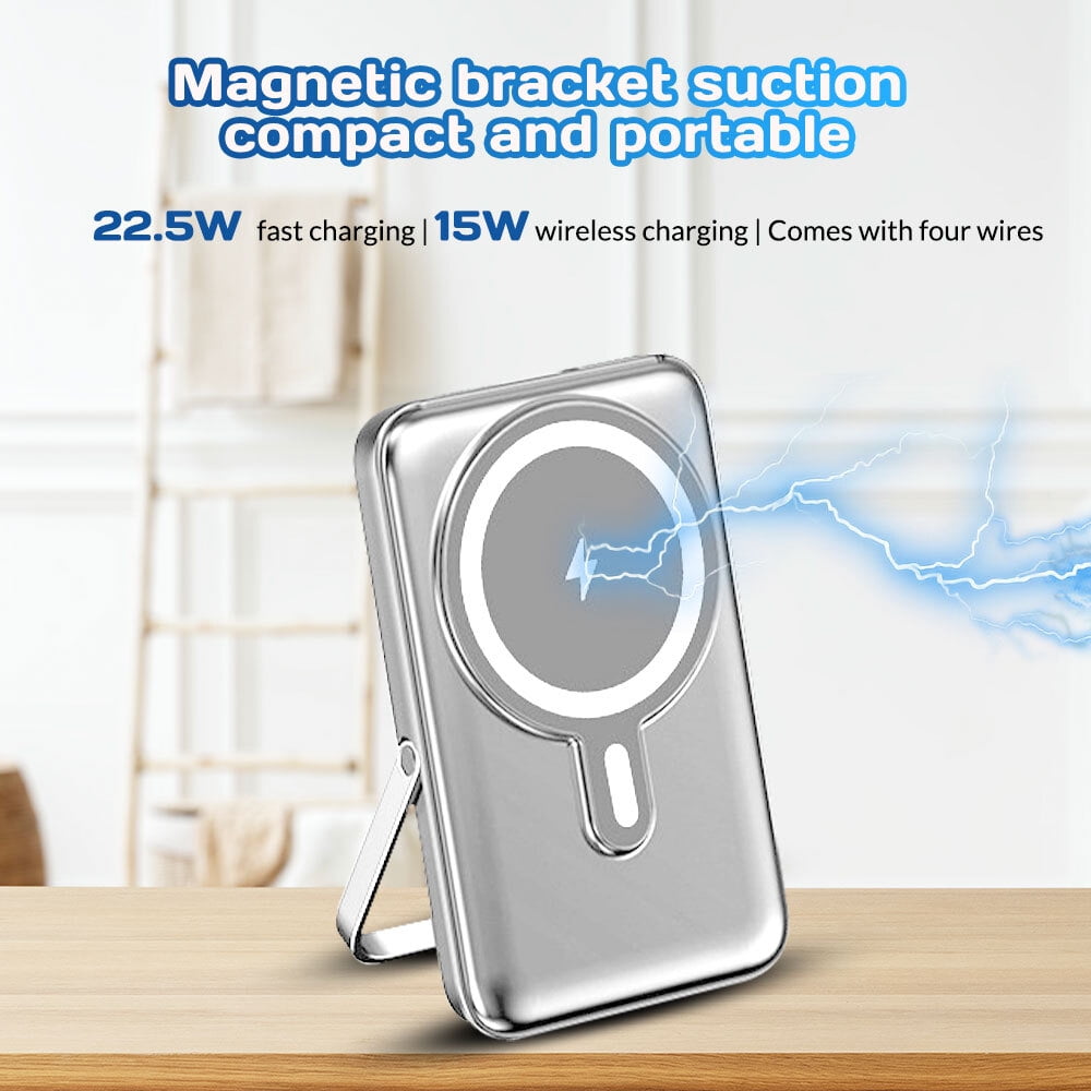 KEPEAK 10000mAh Wireless Portable Charger, Foldable Magnetic Power Bank with Type-C Cable, 22.5W PD Fast Charging Mag-Safe Battery Pack for iPhone 15/14/13/12/Pro/Pro Max, White