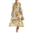 thumbnail image 1 of Robe Longue à Imprimé Floral pour Femmes, Col en V, Manches Longues, Style Bohème, Décontractée, Plage, Fête, 1 of 7