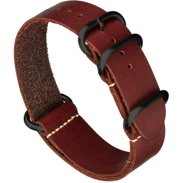 ZMLEVE Leather Watch Band Zulu Crazy Horse Oiled Leather One Piece Military Watch Strap Choice of Color Width 18mm 20mm 22mm or 24mm Walmart