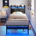 thumbnail image 4 of Casacomoda Twin Size Bed Frame with Storage Headboard, Metal Platform Bed Frame with Storage Drawer, Bed Frame with Charging Station & LED Light, No Box Spring Needed, Rustic Brown, 4 of 8