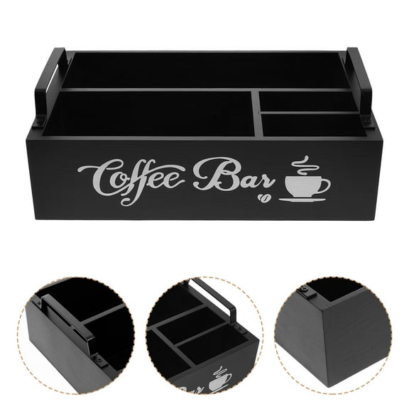 HONMEET Coffee Station Organizer Wooden Black 1Set 11.8x7.8x7.2in