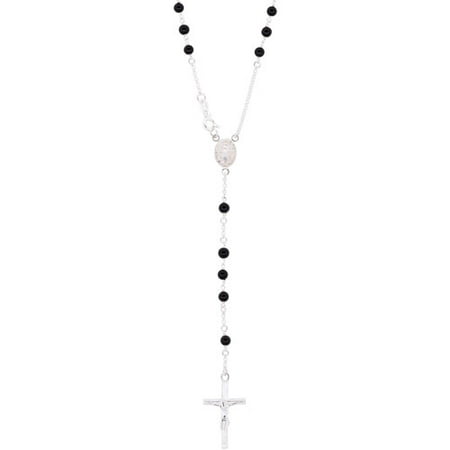 Onyx Bead Sterling Silver Rosary Necklace, 24
