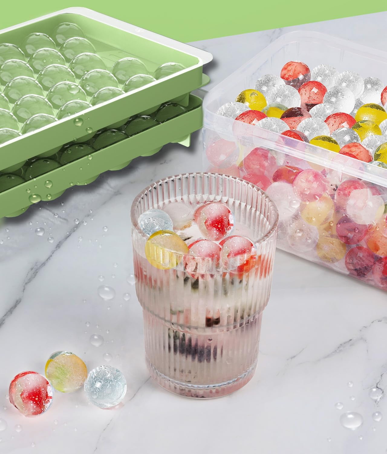Ice Cube Tray with Lid and Bin,Ice Tray,62 Round Ice Trays for Freezer, BPA-Free Plastic Ice Cube Molds, Easy Release Ice Ball Maker, Stackable Ice Molds for Cocktails, Whiskey, Coffee