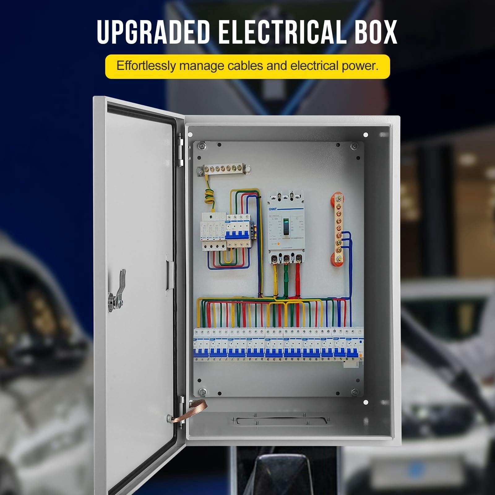 24X16x12 Steel Electrical Box, NEMA 4/4x Steel Electrical Junction Box, IP66 Waterproof & Dustproof Hinged Enclosure - Lockable, with Mounting Plate, for Indoor/Outdoor Electrical Projects