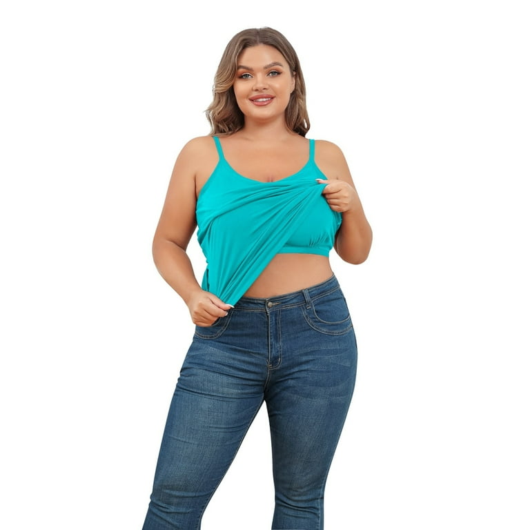 Women's Plus Size Tank Top with Shelf Bra Sleeveless T-shirt Ladies Tank 