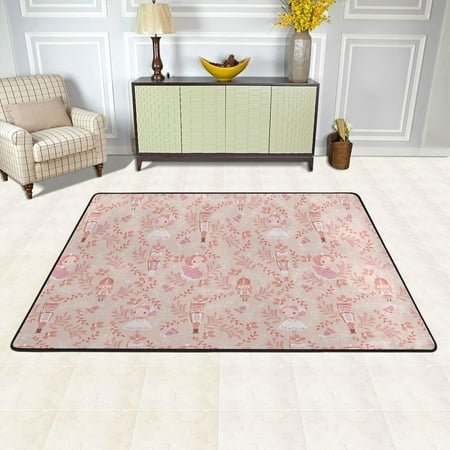 Dreamtimes Xmas Fairy Nutcracker Non-Slip Area Rug Ballerina Toy Soldier Floor Carpet Comfort Floor Mats Decor for Indoor Front Porch,Living Room, Bedroom,Kitchen, 36"x24"