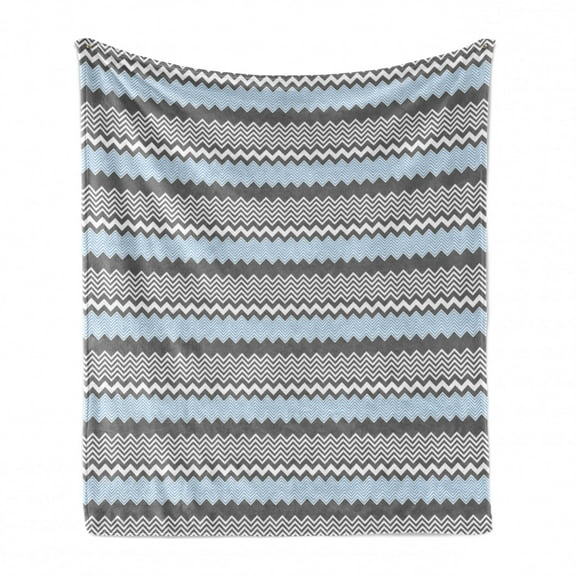 Abstract Soft Flannel Fleece Blanket, Vintage and Chevron Like Random Zigzags Geometrical Repetitive Illustration, Cozy Plush for Indoor and Outdoor Use, 50" x 70", Sky Blue Dimgray, by Ambesonne