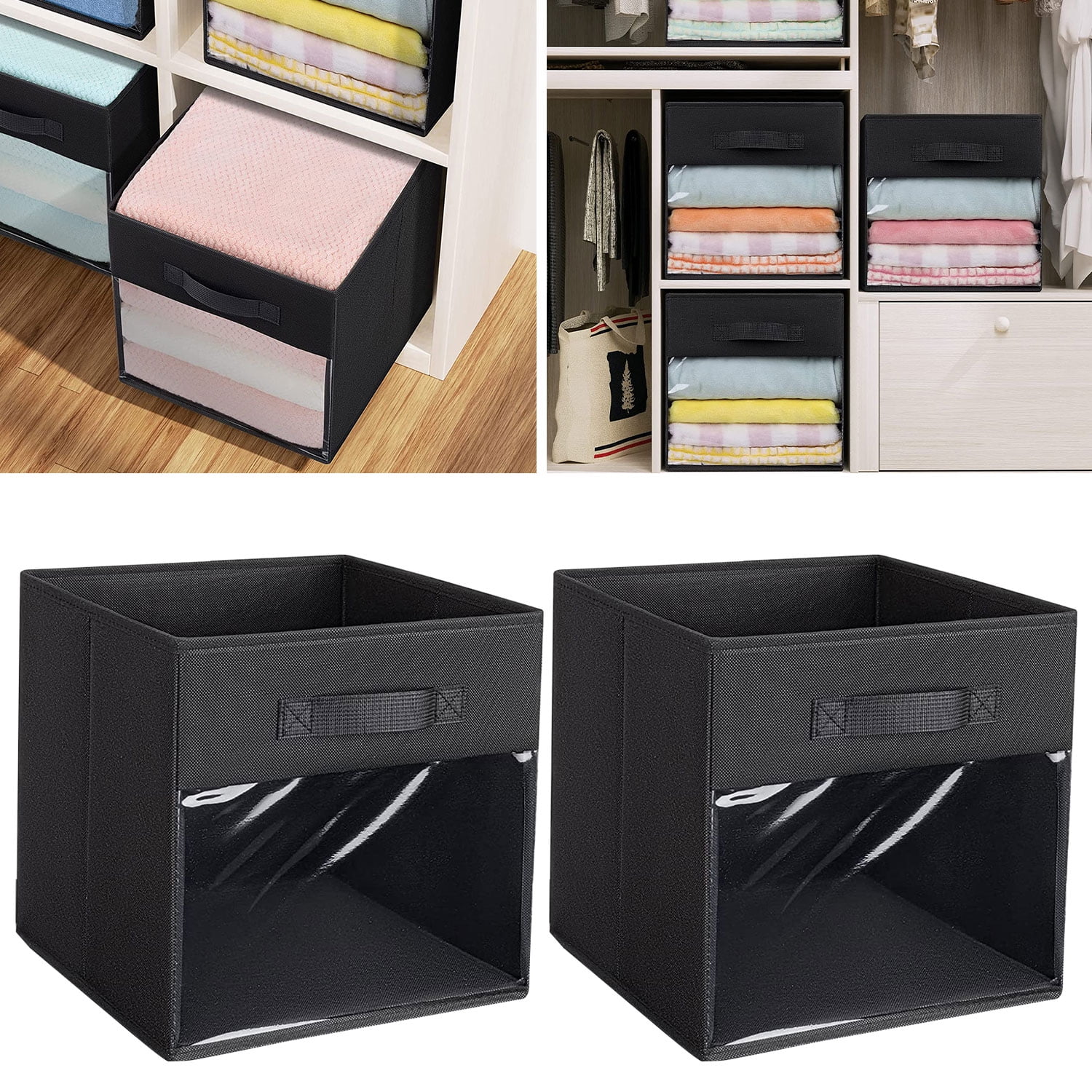 Foldable Storage Cubes Set of 2 Nonwoven Fabric Clothes Organizer with