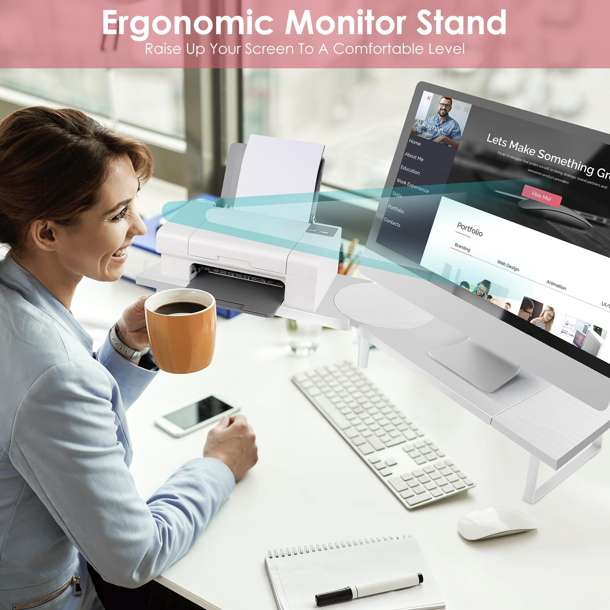 Dual-monitor Stand For Desk - Large Adjustable Length And Angle Riser 2 Monitors  Double Computer Desktop Organizer Shelf Tv Laptop Printer