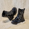 thumbnail image 5 of Girls Martin Boots Faux Leather Tall Boots with Double Buckle & Side Zipper Non Slip Thick Platform Sole Casual Dress Footwear for Fall Winter Daily Wear Black 2.5(37), 5 of 6