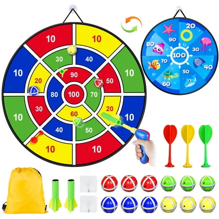 SUPER JOY 26" Double Sided Dart Board for Kids, Sports Toy Dart Games Indoor Outdoor Party Family Games Toys Gifts for Kids & Adult