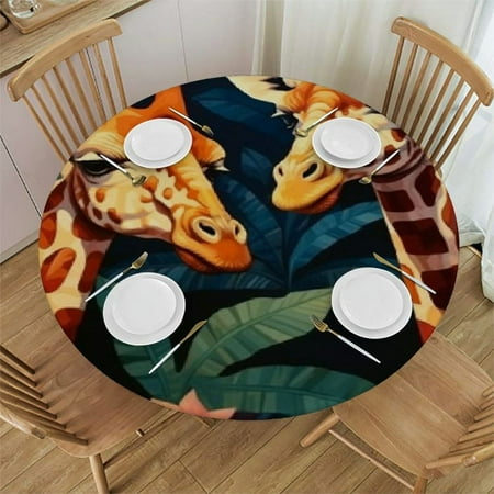 

Round Fitted Tablecloth with Elastic Edge Tropical Giraffe Table Cover Waterproof Wipeable Table Cloths for Round Tables Ideal for Picnic Patio