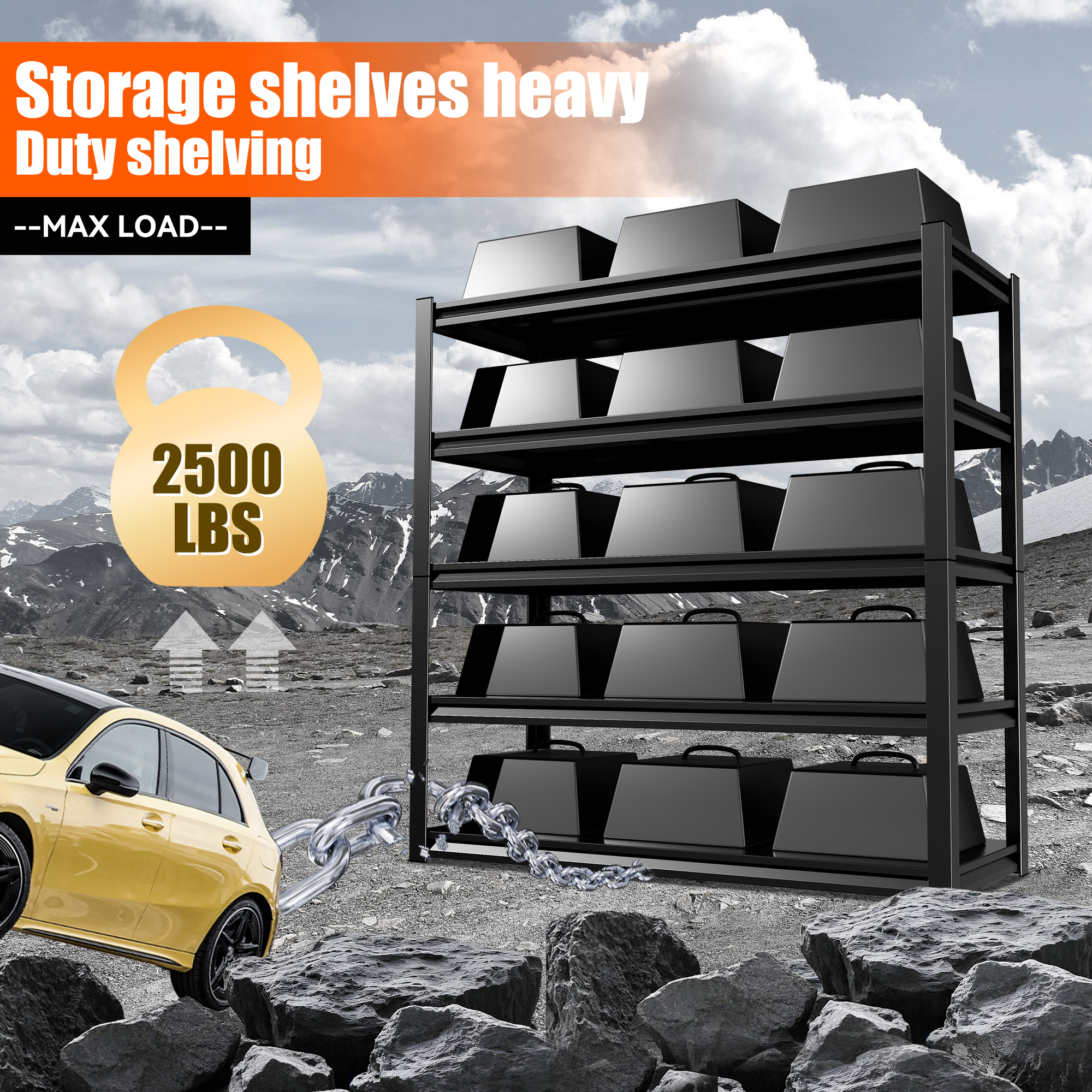 NadooLite 5 Tier Heavy Duty Steel Storage Rack,2500LBS Capacity Garage Shelving Unit,Garage Shelving,Adjustable Commercial Shelves 59"W x 20"D x 72"H