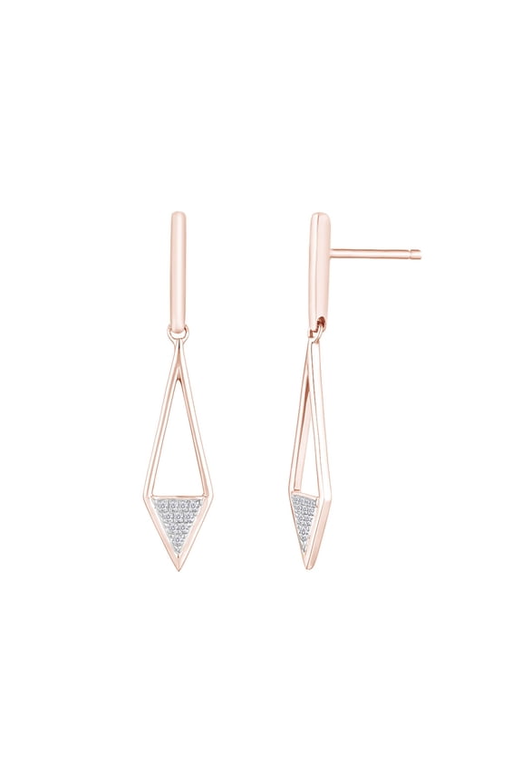 Natural Diamond Accent Kite Triangle Drop Dangle Earrings in 14K Rose Gold Plated 925 Sterling Silver Minimalist Look for Women (1/20 Cttw, I-J Color, I2-I3 Clarity)