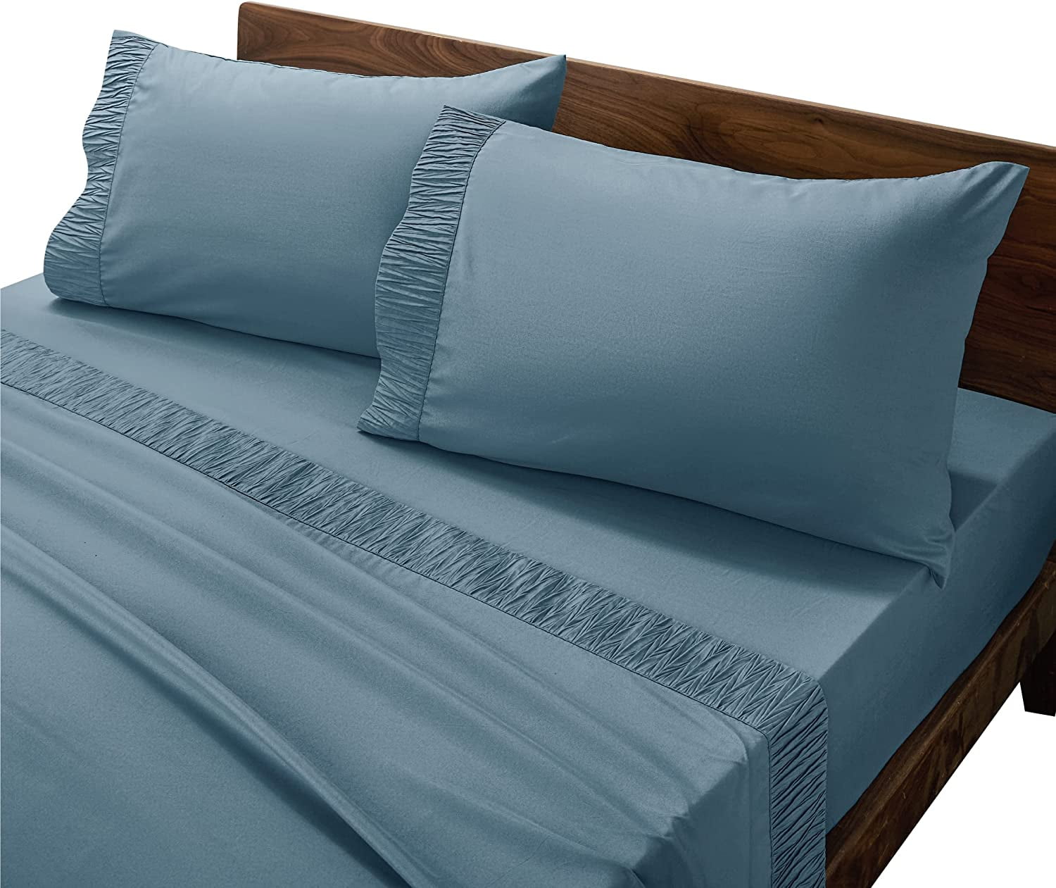 Bedsure Bed Sheet Set - Ruffled Embossed Navy Blue Bed Sheets
