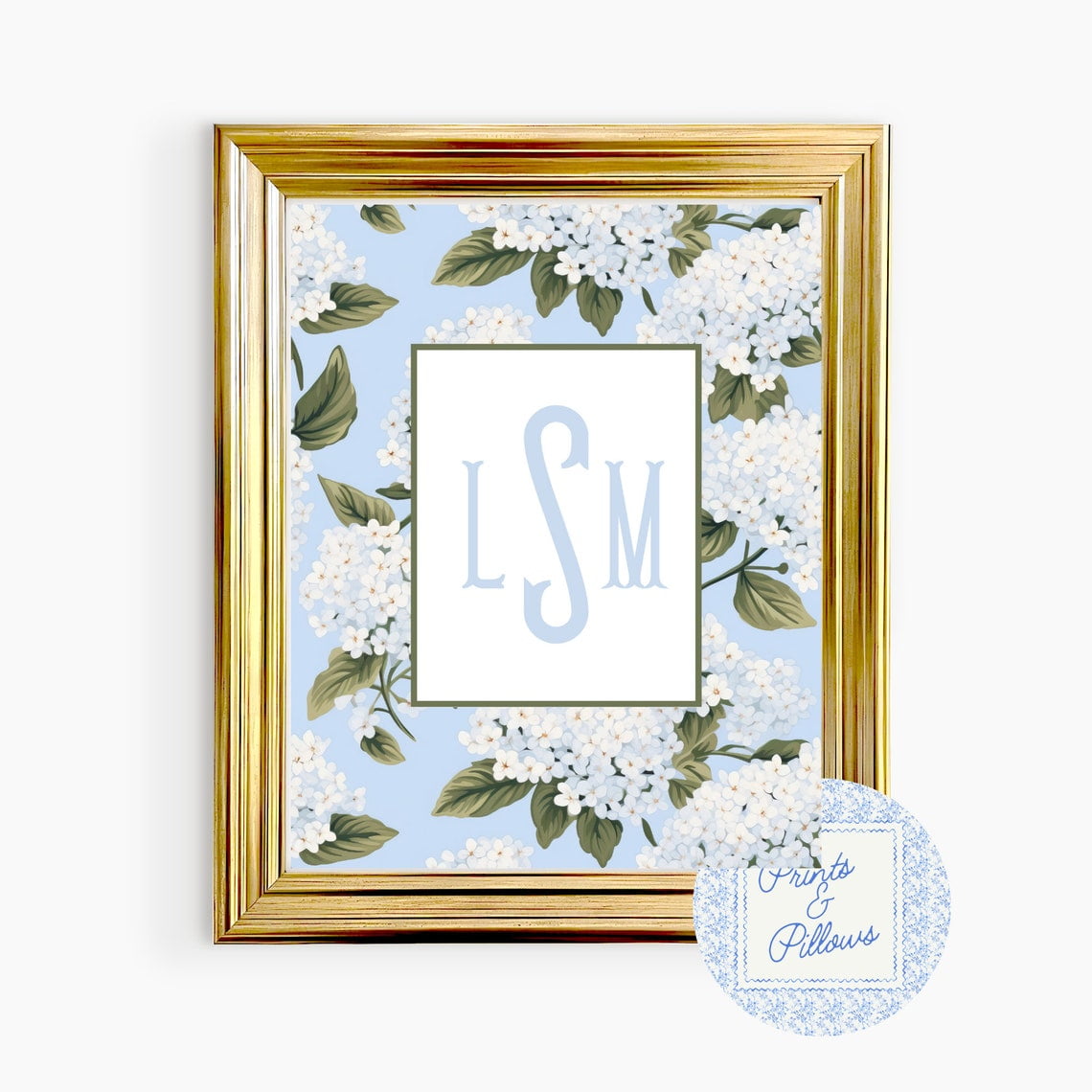 Monogram Hydrangea Nursery Wall Art Floral Decor Living Room Bedroom Office