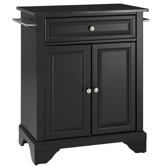 LAFAYETTE SOLID BLACK GRANITE TOP PORTABLE KITCHEN ISLAND IN BLACK FINISH