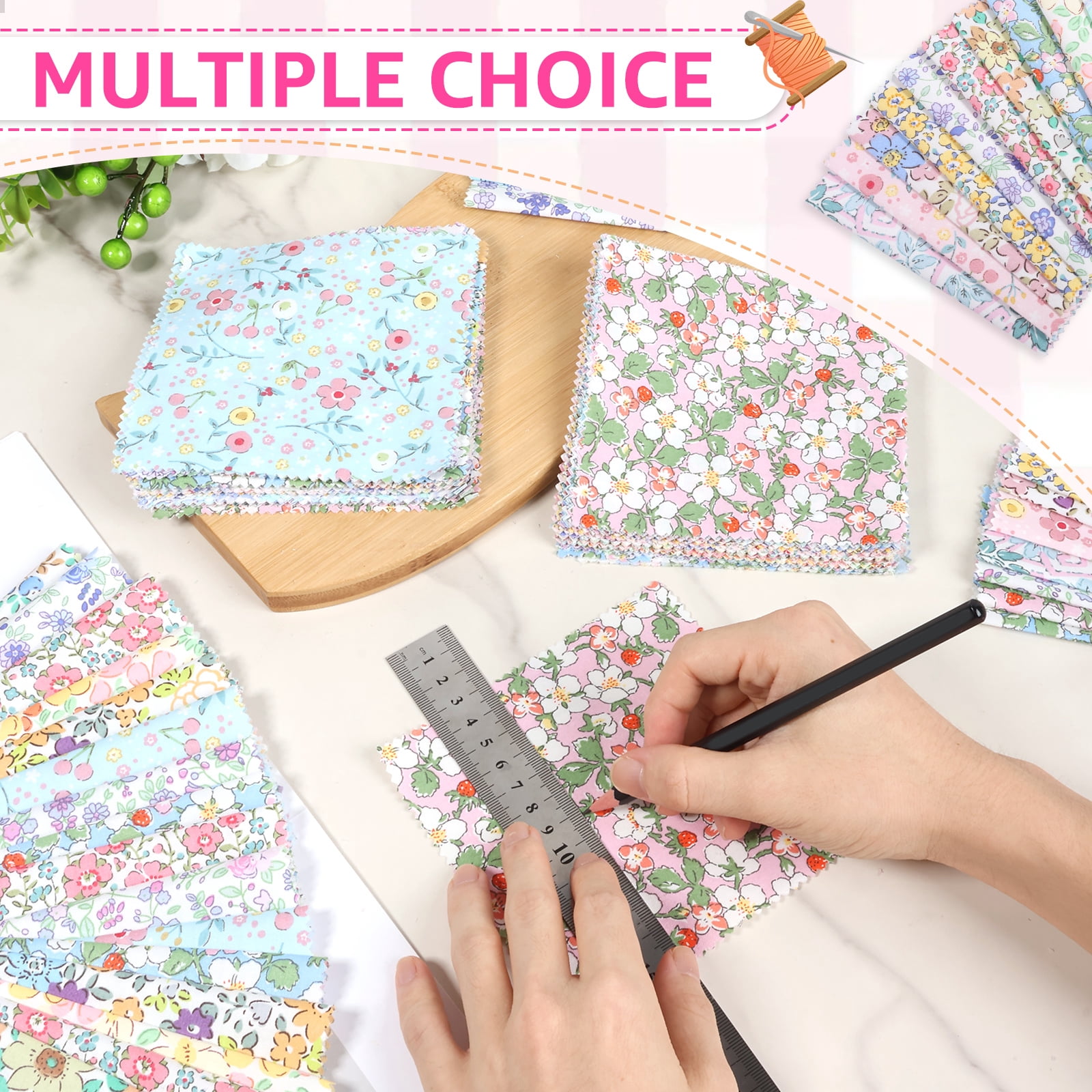 Evjurcn 126 Pcs Colourful Charm Packs for Quilting 5x5 inch Cotton Fabric Squares Bundle Pre-Cut Quilted Fabric Floral Patchwork for Sewing DIY Scrapbooking Craft Patchwork