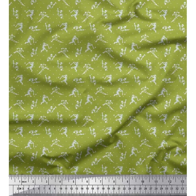 Soimoi Modal Satin Fabric Dot,Cricket Player & Bat Sports Decor Fabric Printed Yard 42 Inch Wide
