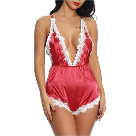 

Munlar Lingerie For Women Womens Underwear Sexy Lingerie Deep V Mesh See-through Sexy Pajamas Elastic Sling One-piece