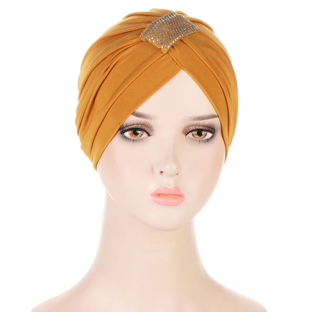 Teissuly Beanies Hats Women Solid Rhinestone India Muslim Ruffle Chemo Hat Wraps Turbans Beanie Cap Headwraps
