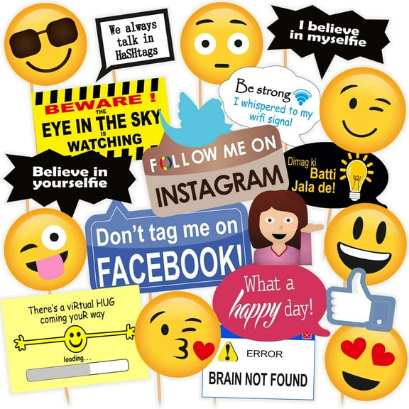 Set of 21 Social Media Party Photo Booth Props