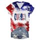 thumbnail image 3 of Fiudx Ofertas Flash Del Día Blusas Del Día de La Independencia para Mujer Camiseta de Manga Corta Estampada con Cuello En V, 3 of 5
