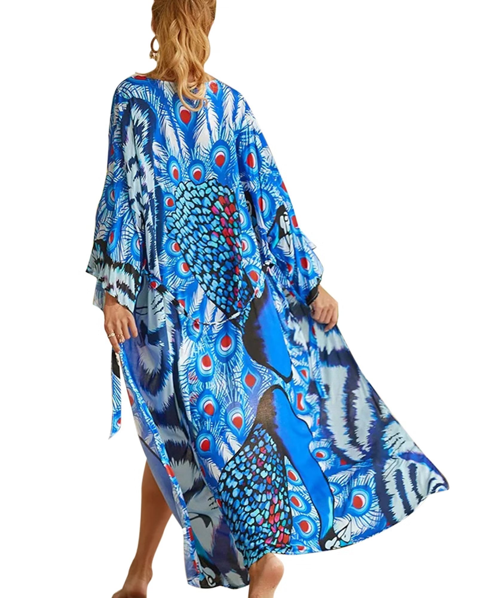 EDOLYNSA Women's Boho Swimsuit Cover Up Animal Print Beach Kimono