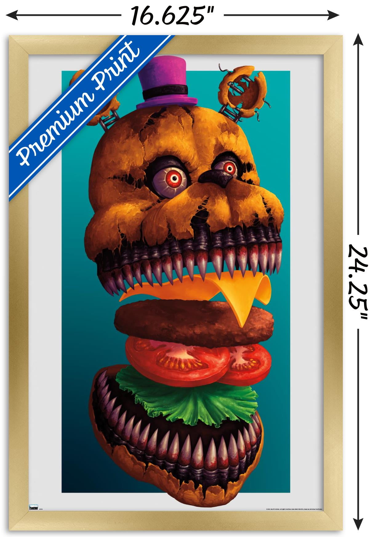 Five Nights at Freddy's - Burgers Wall Poster, 14.725" x 22.375" Framed