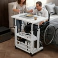 thumbnail image 2 of Mobile Lift Nursing Bed Table with 360° Rotating Folding Top, Height Adjustable Bedside Table with Storage Layer, Hospital & Home Care Desk for Writing Reading, 8 Colors, Thoughtful Gift, 2 of 33