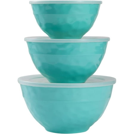 

Mixing Bowl Set with Lids 6-Piece Melamine Nesting Bowls Set for Pasta Baking Salad Mixing Set of 3 Glossy Turquoise