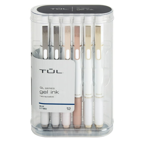 TUL® GL Series Retractable Gel Pens, Medium Point, 0.7 mm, Pearl White Barrel, Blue Ink, Pack Of 12 Pens