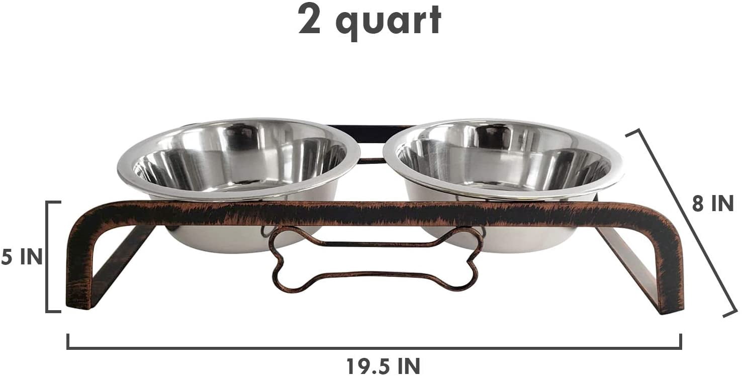 American Pet Supplies Elevated Rustic Bone Dog Feeder with 2 Stainless Steel Bowls for Puppies and Dogs, Aged Copper