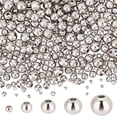 thumbnail image 1 of 400 cuentas espaciadoras redondas de latón de 5 tamaños, de larga duración, color plateado, lisas, sin costuras, sueltas, de metal., 1 of 5