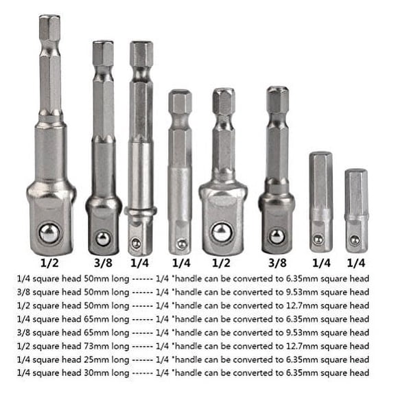 TIMESETL 8Pcs Impact grade Socket Adapter Set, Hex Shank Square Nut Impact Driver Socket Adapter, Socket to Drill Adapter 14 38 12 Impact Driver Adapter Quick change Drill Extension Bit Set