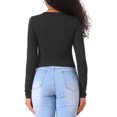 thumbnail image 3 of INSPIRAR CHIC Blusas Cortas de Cuello en V con Cordón y Fruncido para Mujeres Y2K L Negro, 3 of 6