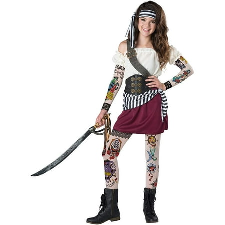 Girls Tween Tattoo Pirate Costume size Medium 10-12
