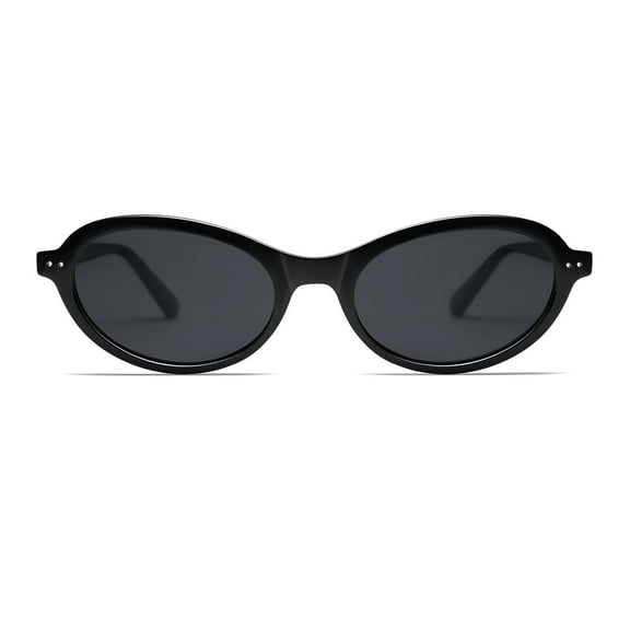 CHUNYAN Trendy Oval Polarized Sunglasses for Women Men Small 90s Style Retro Cat Eye Frame Narrow Sleek Design Black