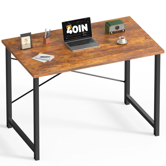40 Inch Wood Brown Computer Desk, Modern Home Office Workstation