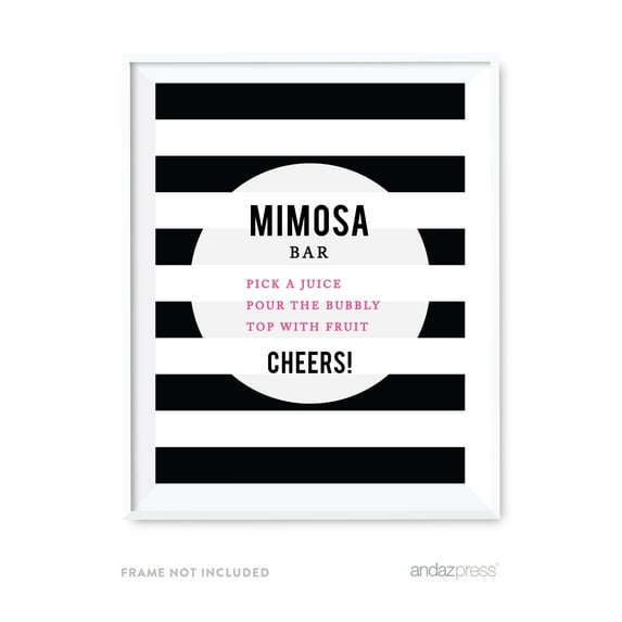 Mimosa Bar Modern Black and White Stripes Wedding Party Signs
