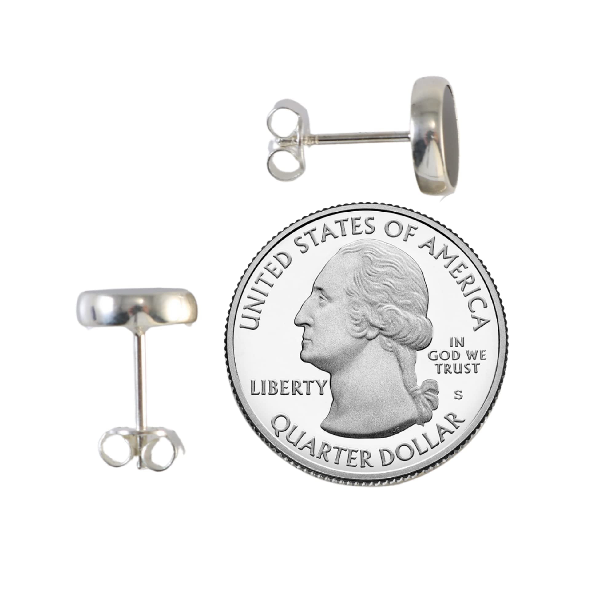 Echmeck Solid 925 Sterling Silver Black Flat Onyx Handmade Stud Earrings for Women Men - 9mm